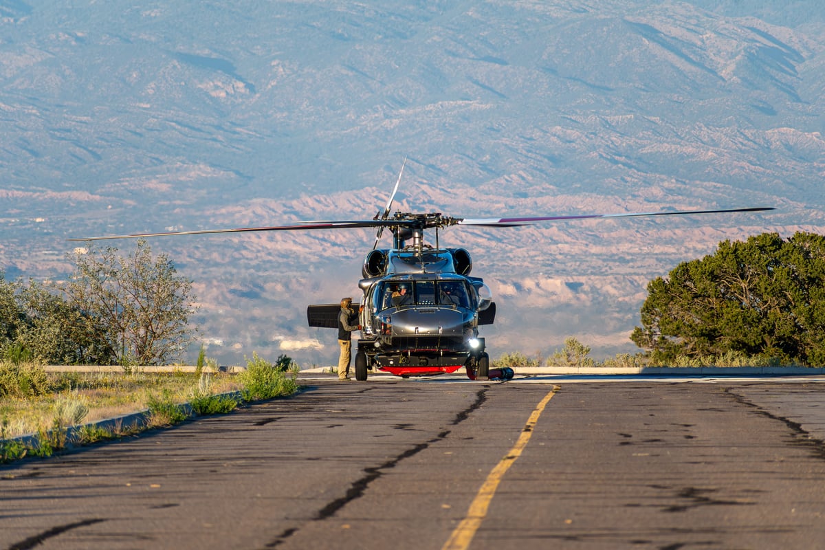 Helicopter assigned to the Rio Fire fueling up at the L...