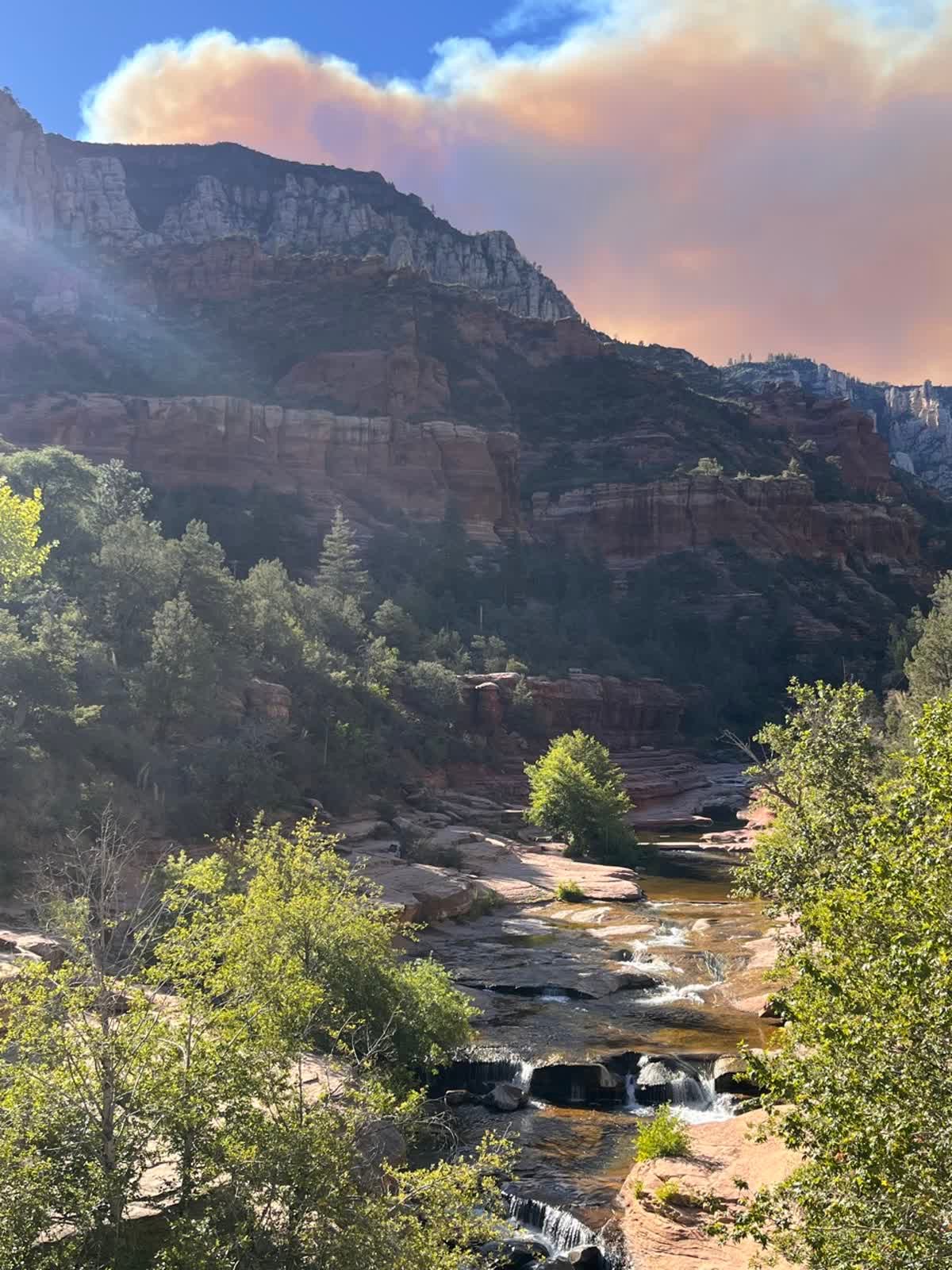 Slide Rock Canyon With Smoke in the Background