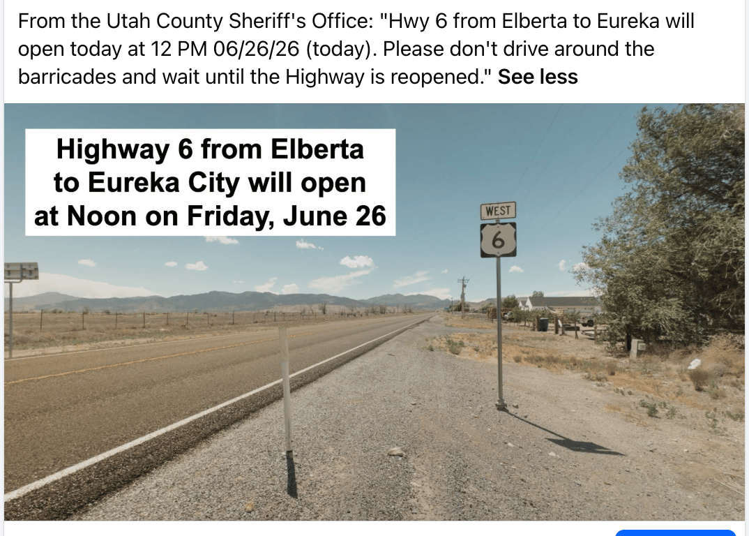 Update on lifting of Road Closure June 26, 2026