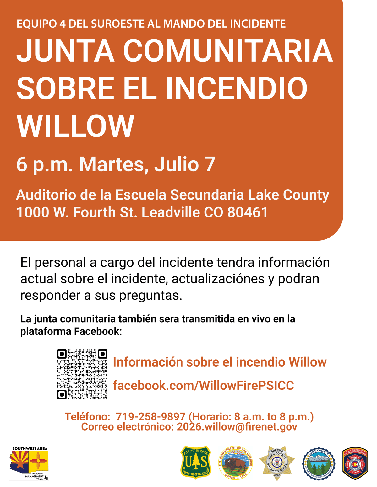 Willow Fire Community Meeting scheduled for Tuesday, July 7, at 6pm