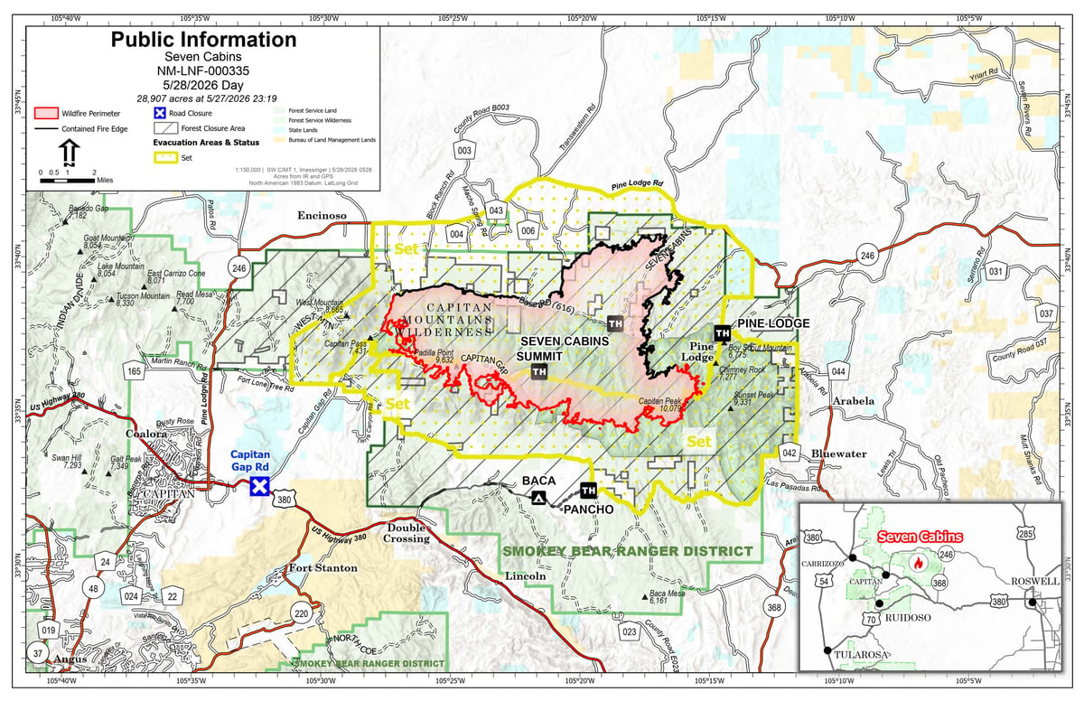 Seven Cabins Fire Public Information Map May 28, 2026