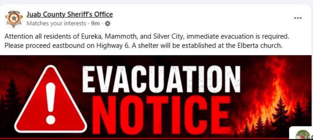 Juab County Evacuation Notice