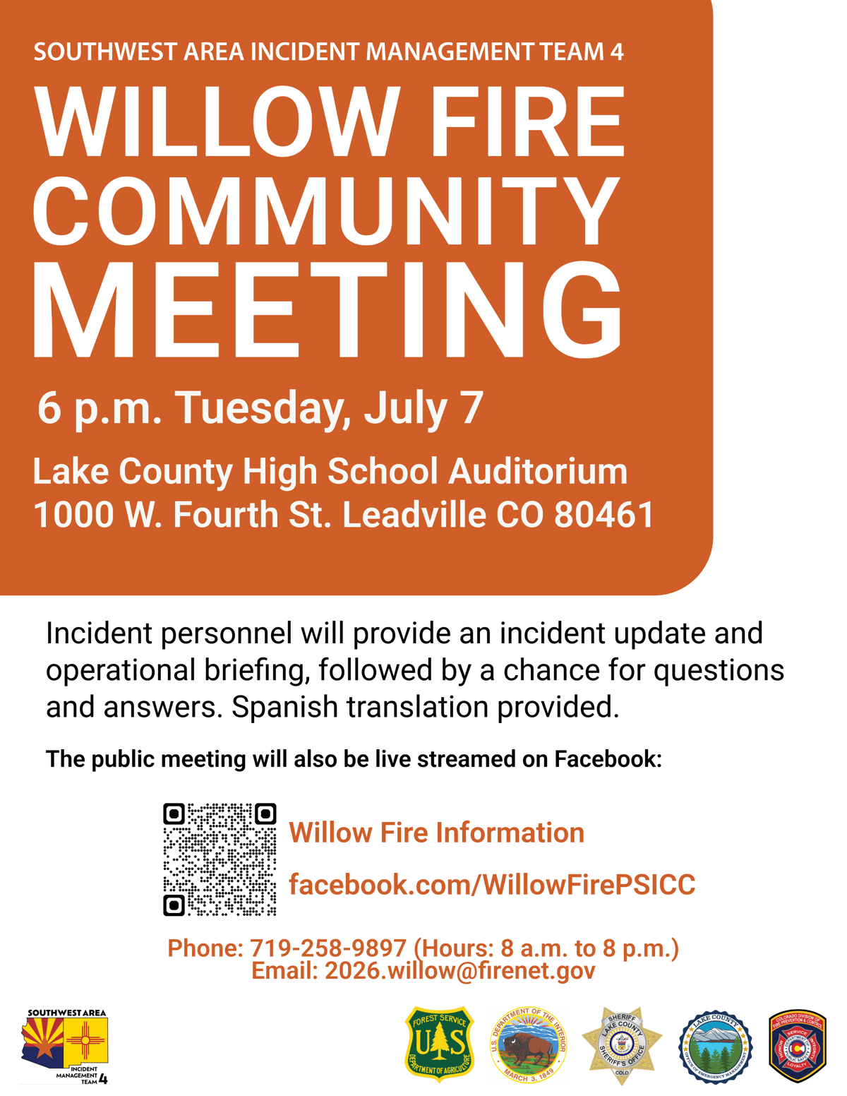 Willow Fire Community Meeting scheduled for Tuesday, July 7, at 6pm