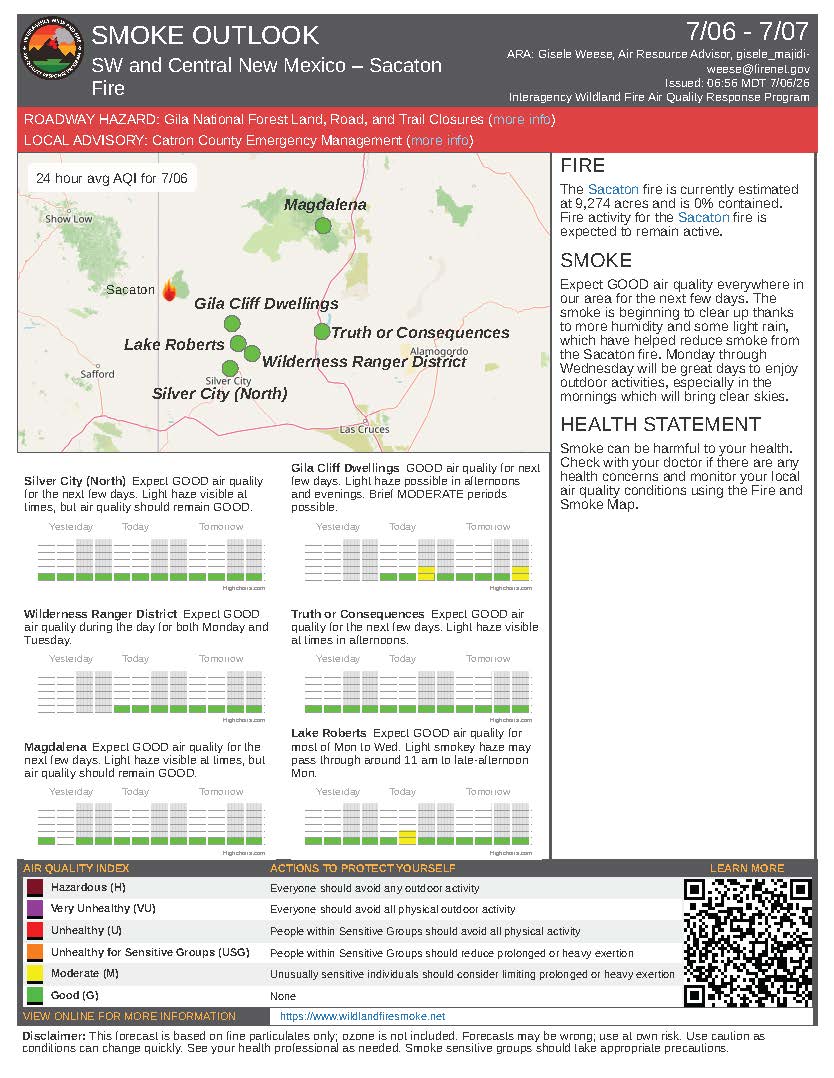 Smoke Outlook for Sacaton Fire