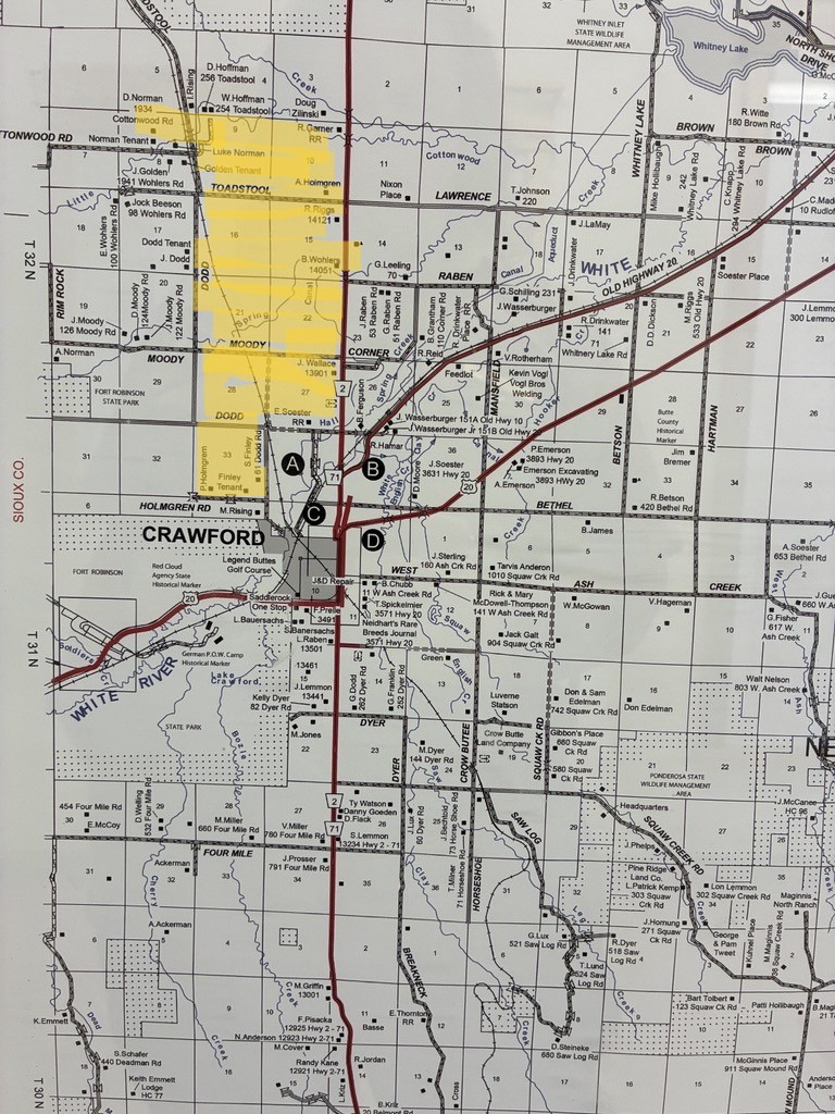 Evacuation zone of Crawford, Nebraska as or 3:30pm June 10th 2026