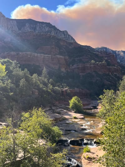 Slide Rock Canyon With Smoke in the Background