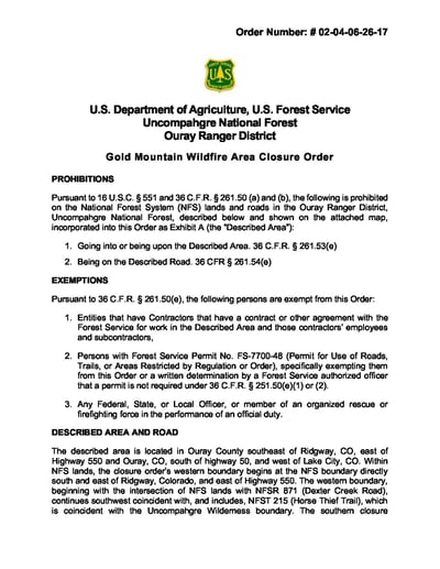Forest Closure Order # 02-04-06-26-17