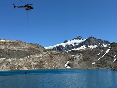 Helicopter Dip from Alpine Lake