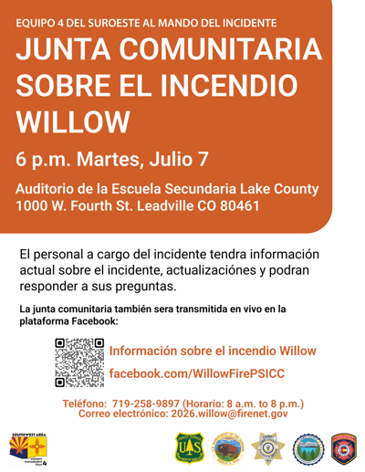 Willow Fire Community Meeting scheduled for Tuesday, July 7, at 6pm