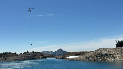 Helicopter Dip from Alpine Lake