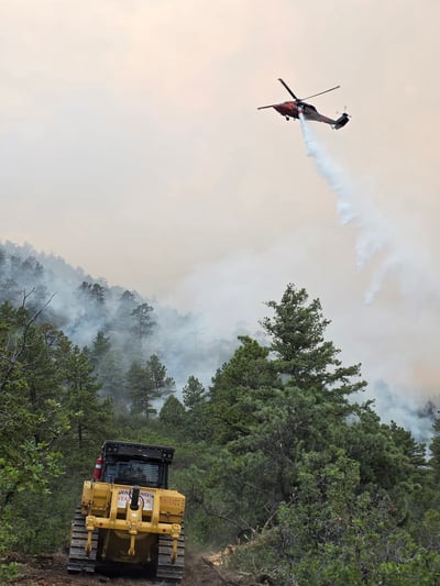 Helicopter and Dozer on the Aspen Acres Fire