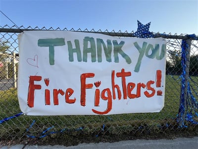 Thank You Sign Lifts Firefighter Morale