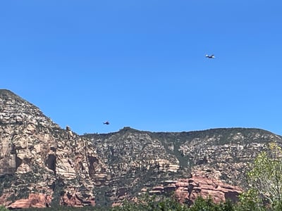 Large Air Tanker and Helicopter Work the Pocket Fire