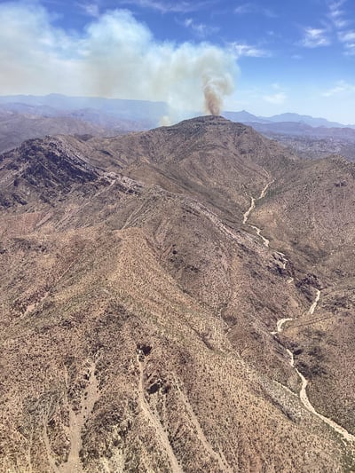 Aerial view of smoke moving into Salt River Canyon Wilderness 062226