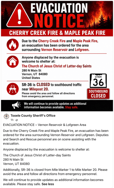 EVACUATION NOTICE - Vernon Reservoir &amp; Lofgreen Area