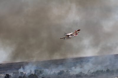 Scooper Flying Over Fire