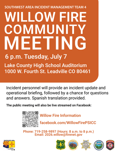 Willow Fire Community Meeting scheduled for Tuesday, July 7, at 6pm