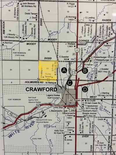 Evacuation zone of Crawford, Nebraska as or 3:30pm June 10th 2026