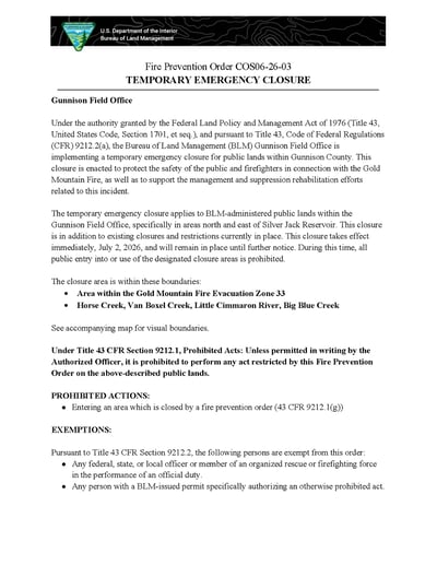 BLM Temporary Emergency Closure - COS06-26-03, page 1